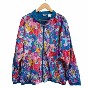Vintage Nylon Track Jacket Bold Spirit Retro Floral Loud Windbreaker 90s Large